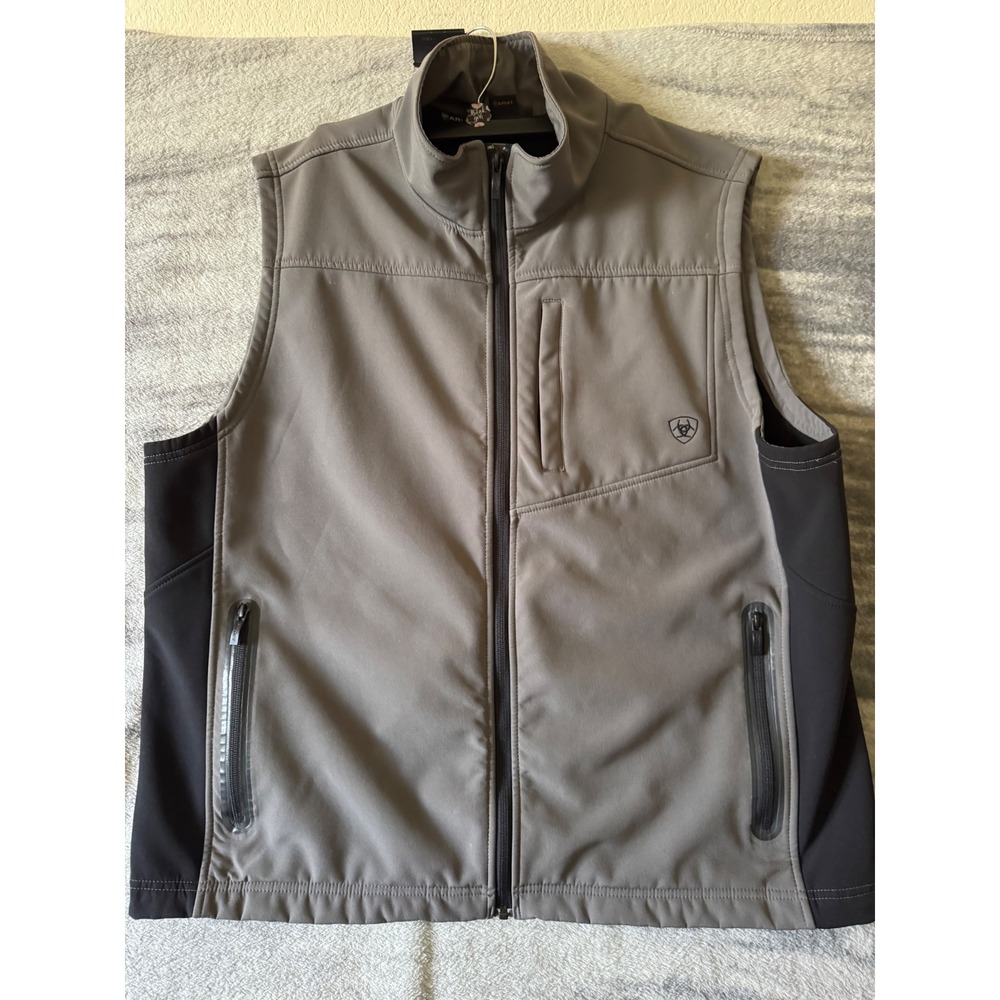 Ariat Mens Grey Black Softshell Fleece Lined Full Zip Vest XL 10012593